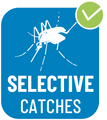 Icon displaying a mosquito with a green checkmark and the text selective catches.