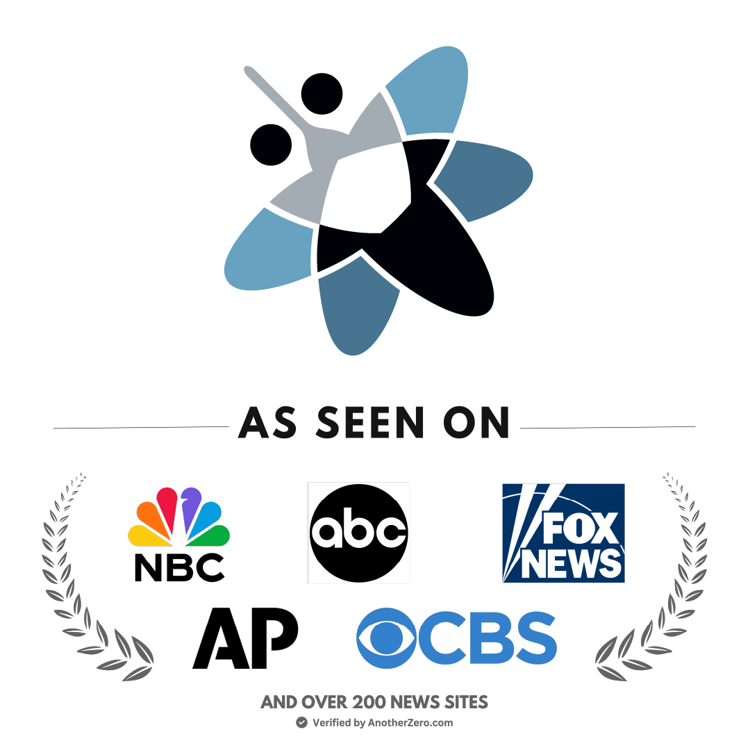 Company logo featured on major media outlets including NBC, ABC, Fox News, AP, CBS, highlighting widespread recognition.