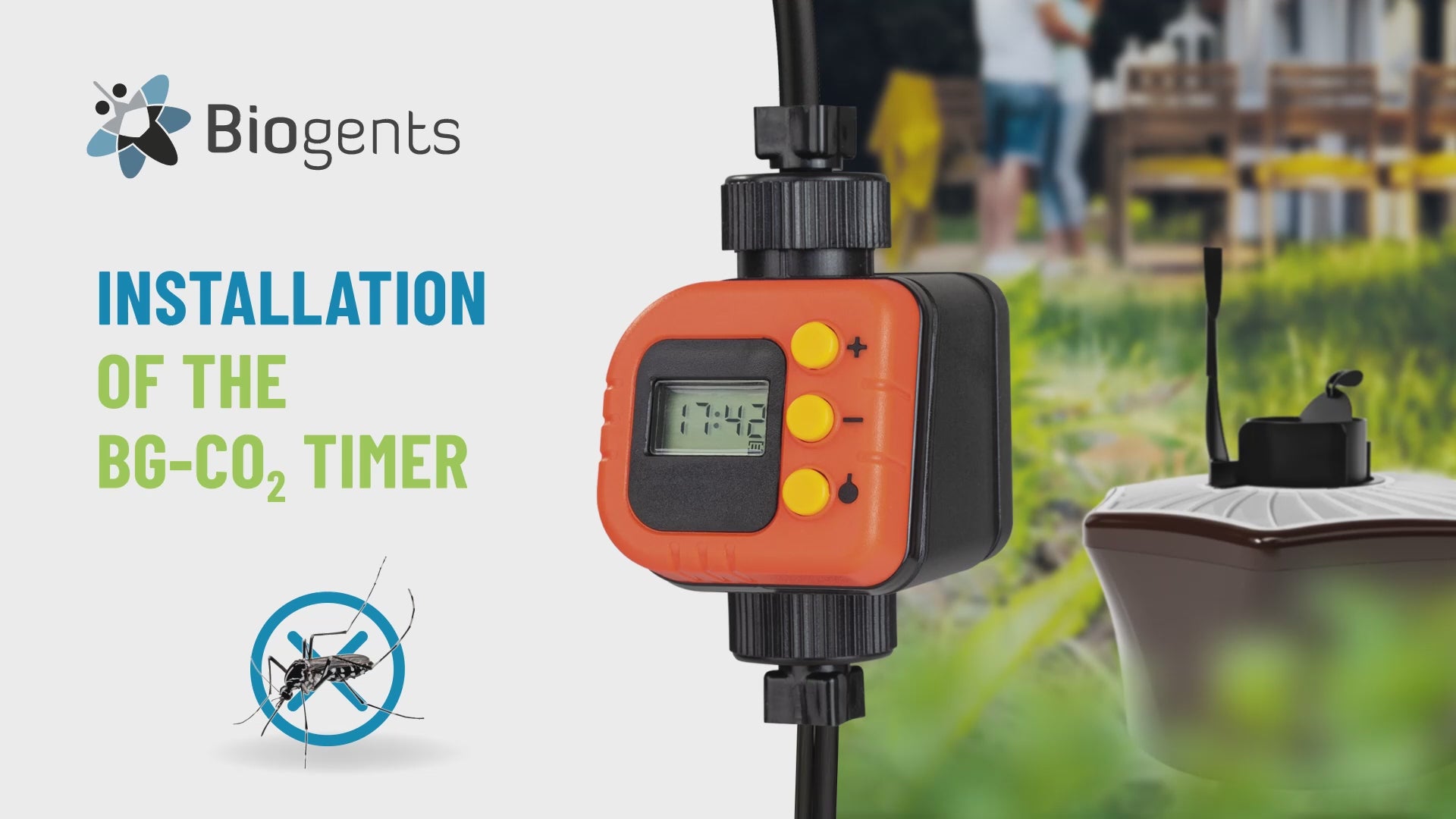 Load video: CO2 upgrade set for Biogents mosquito traps with BG-Booster CO2 device in a garden setting.